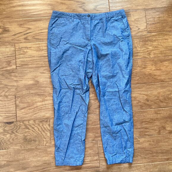 Talbots Pants Women's Size 14 Girlfriend Chino Chambray Blue Straight Leg - Picture 1 of 7